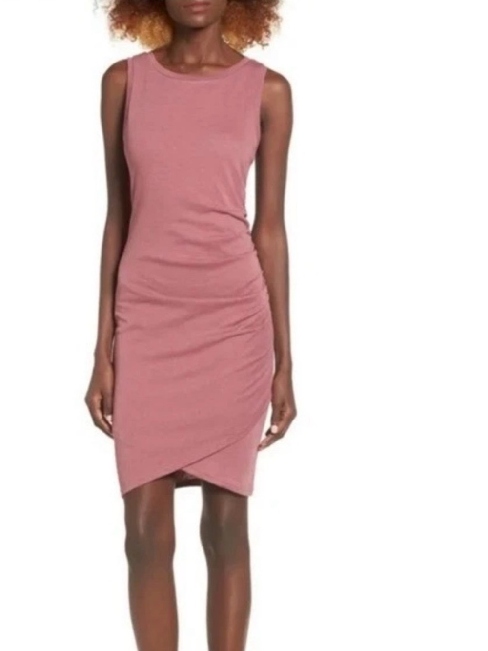 #136 - Leith Mauve Pink Sleeveless Ruched Wrap-Front Mini‎ Dress
